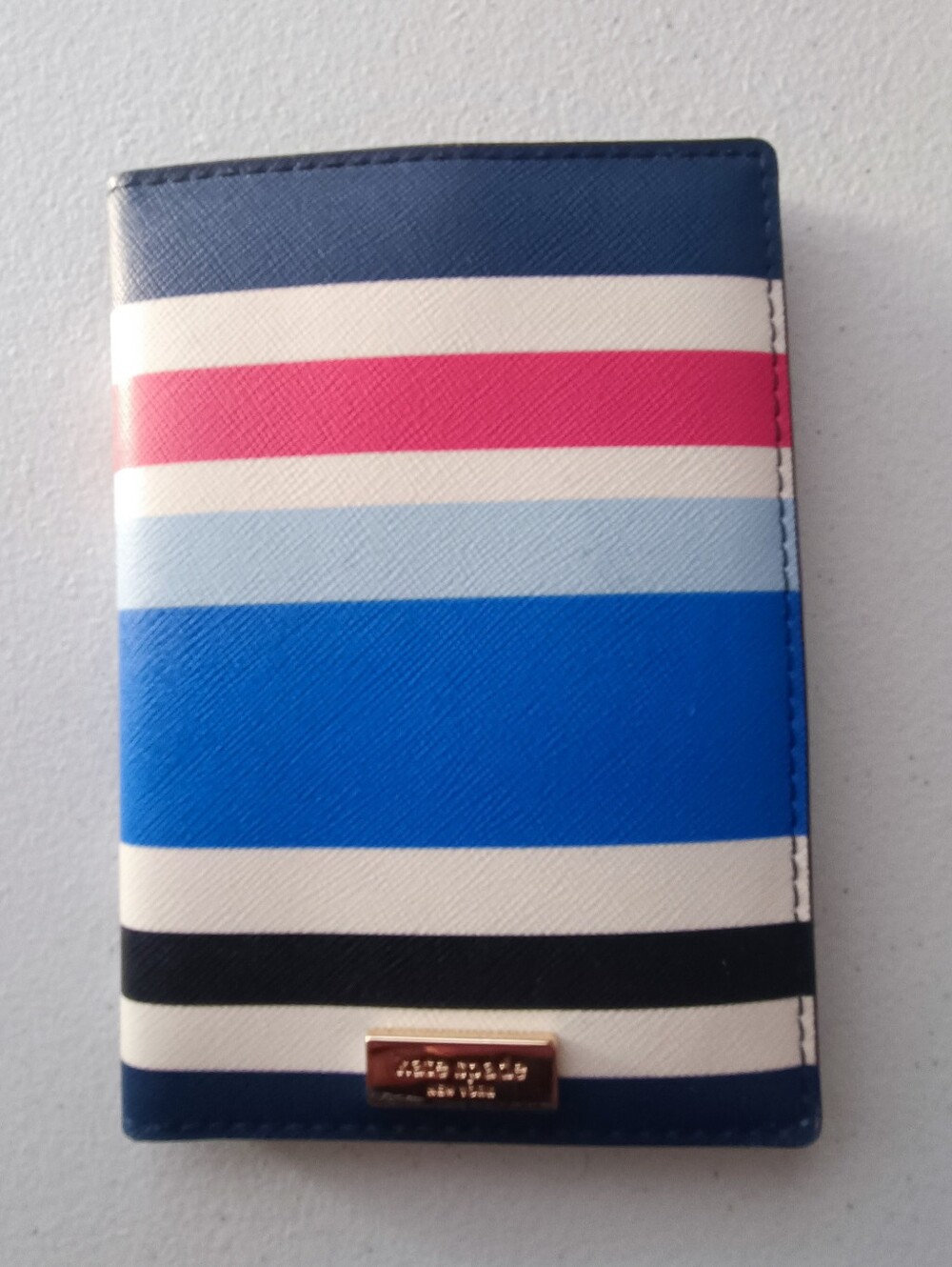 Kate Spade New York Striped Passport Holder Cover Case Multi Blue Pink